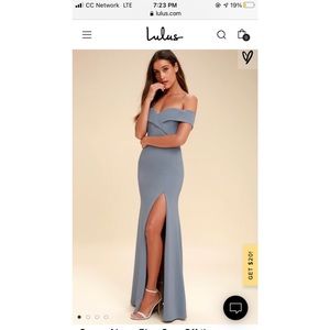 Lulus Song of Love Blue-Grey Off-The-Shoulder Maxi